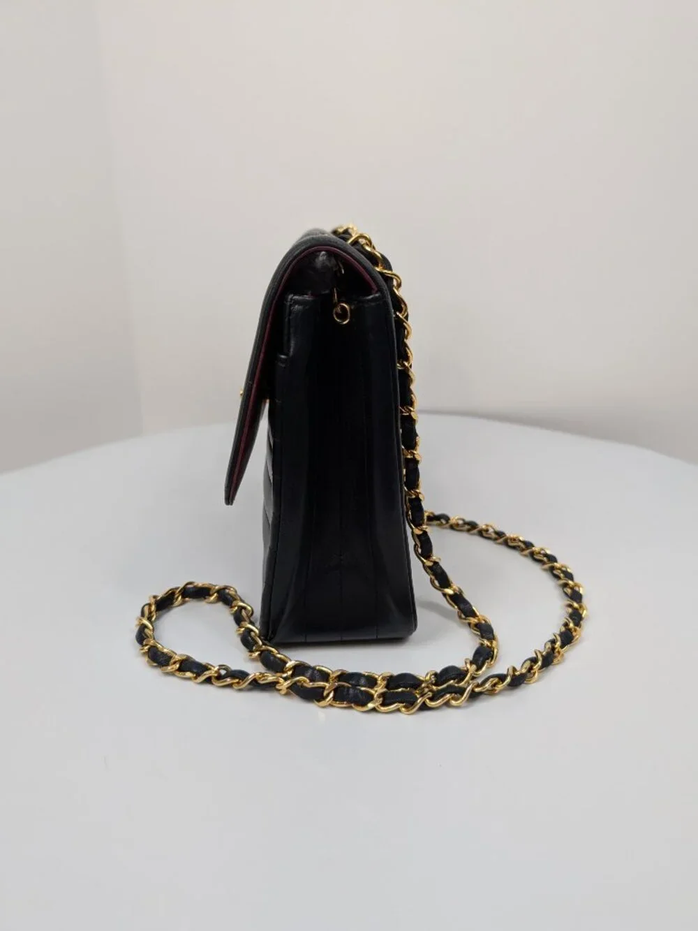 Chanel Vintage Black Vertical Stitch Flap Bag with 24K Circle CC Turn-Lock